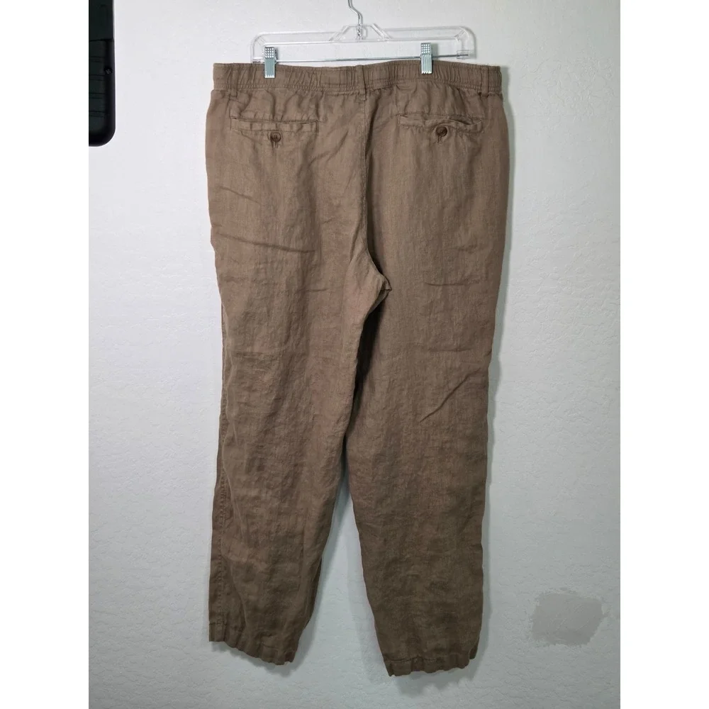 Club Room Luxury Mens XL Brown 100% Linen Drawstring Elastic Waist Pants Tan